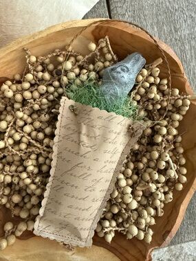 Hand Crafted Bunny Rabbit in Paper Basket with Wire Handle Home Decor